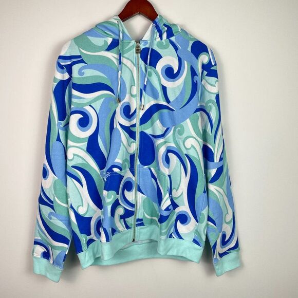 Hill House The Allie Zip Up Hoodie Fleece Jacket Ocean Kaleidoscope M - Picture 3 of 11